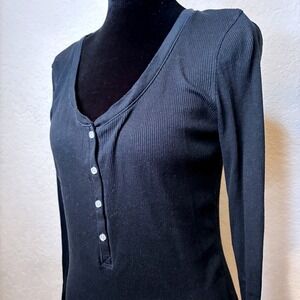 Victoria's Secret Black Ribbed Henley Bella Swan Long Sleeve Shirt Top Large Y2K